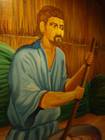 Dans le couloir de l'hotel une fresque naive qui semble reprsenter notre Johnny national...